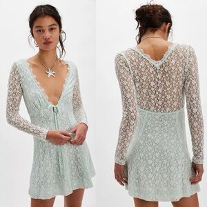 Free People Petra Lace Mini Dress in the color "Billowing Sail" (light blue) M
